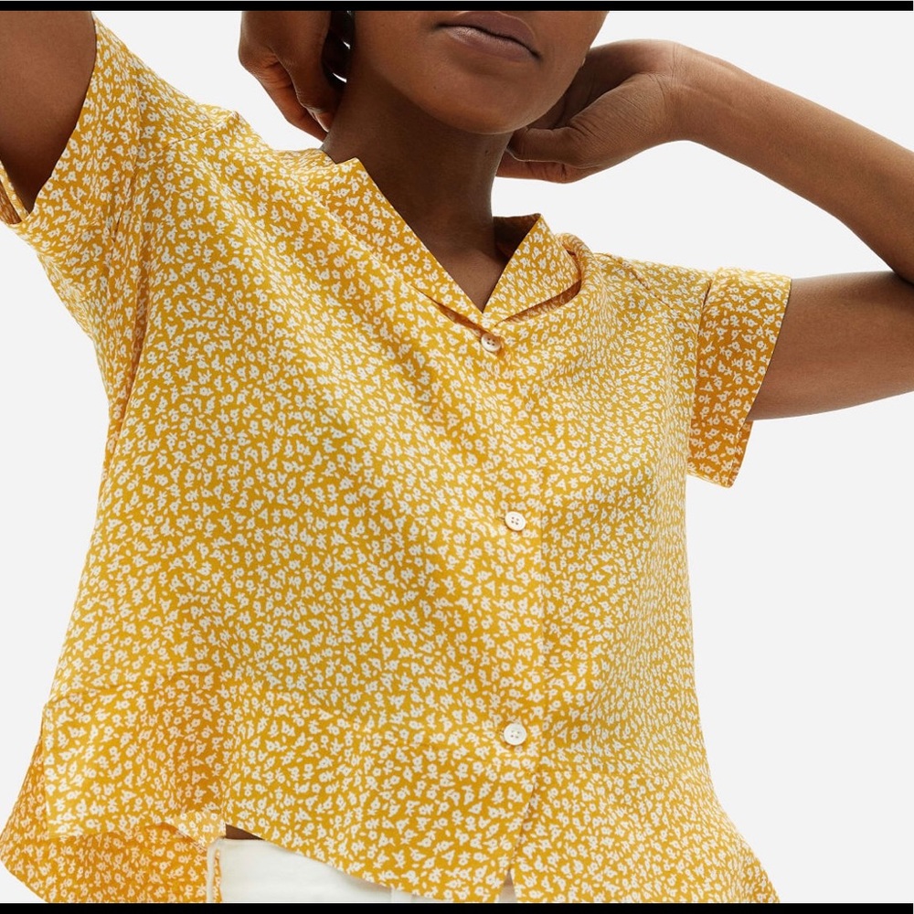 Everlane The Clean Silk Short Sleeve Notch Shirt size 2
